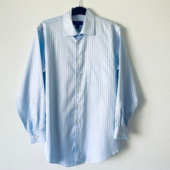 Egara Other - Egara Egyptian cotton Shirt Men's Sz 16 Sky Blu Striped Long Sleeve Button Up